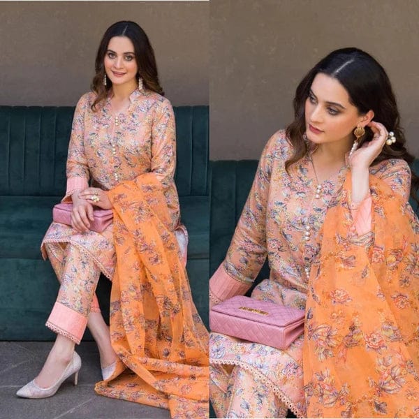 AC-03 Peach Printed Airjet Viscous Silk 3pc Wt