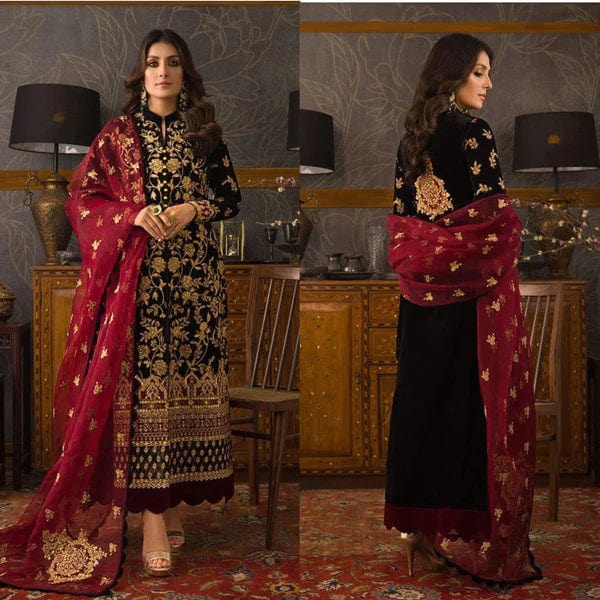 Azure D-107 Black Velvet Embroidered 3pc Wt