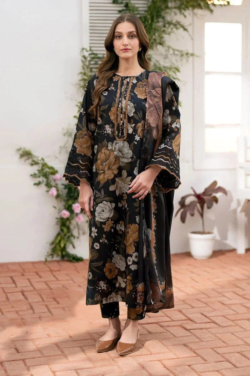 Baroque D-100 Printed Khaddar three piece suit