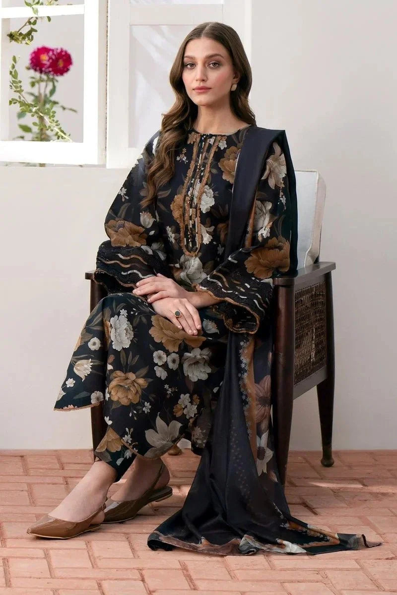 Baroque D-100 Printed Khaddar three piece suit