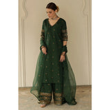💚 BOTTLE GREEN – FOUR PIECE PURE ORGANZA SEQUENCE EMBROIDERED SUIT 💚