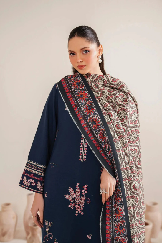 Garnet Embroidered Dhanak Three Piece ameema