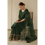 💚 BOTTLE GREEN – FOUR PIECE PURE ORGANZA SEQUENCE EMBROIDERED SUIT 💚