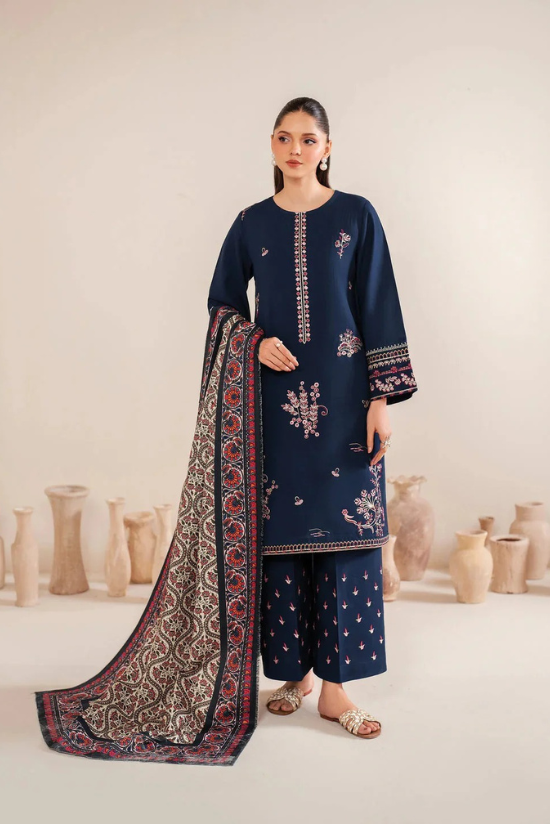 Garnet Embroidered Dhanak Three Piece ameema