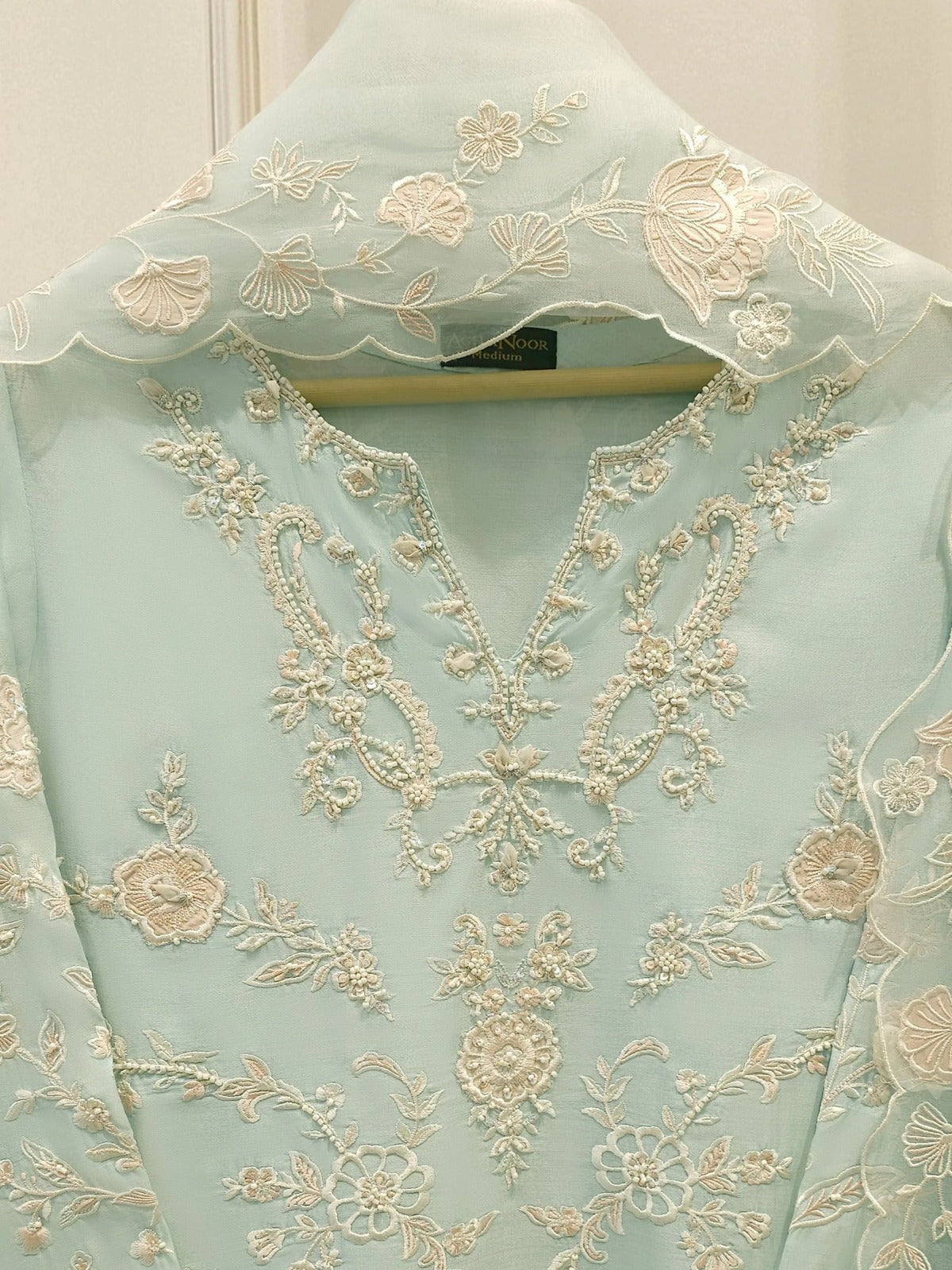 ✨ FOUR PIECE PURE ORGANZA EMBROIDERED SUIT – WITH DUPATTA & RAW SILK PANTS ✨