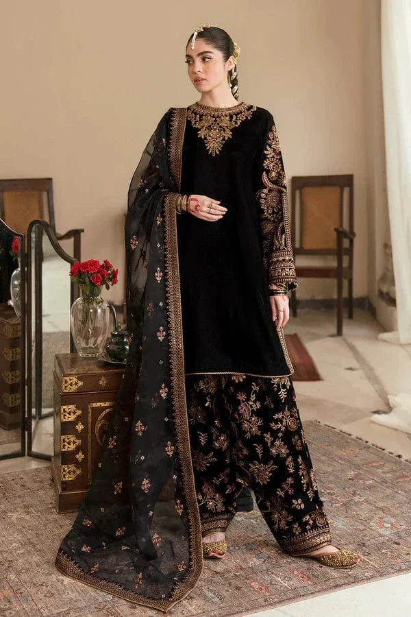 BRQ-107 Black Velvet Embroidered 3pc Wt
