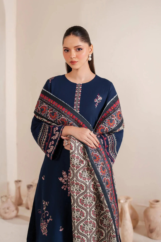 Garnet Embroidered Dhanak Three Piece ameema