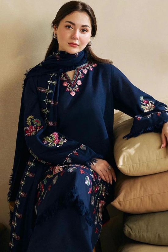 Zara Shah Jhan Embroidered Dhanak Three Piece ZSJ-15 Blue