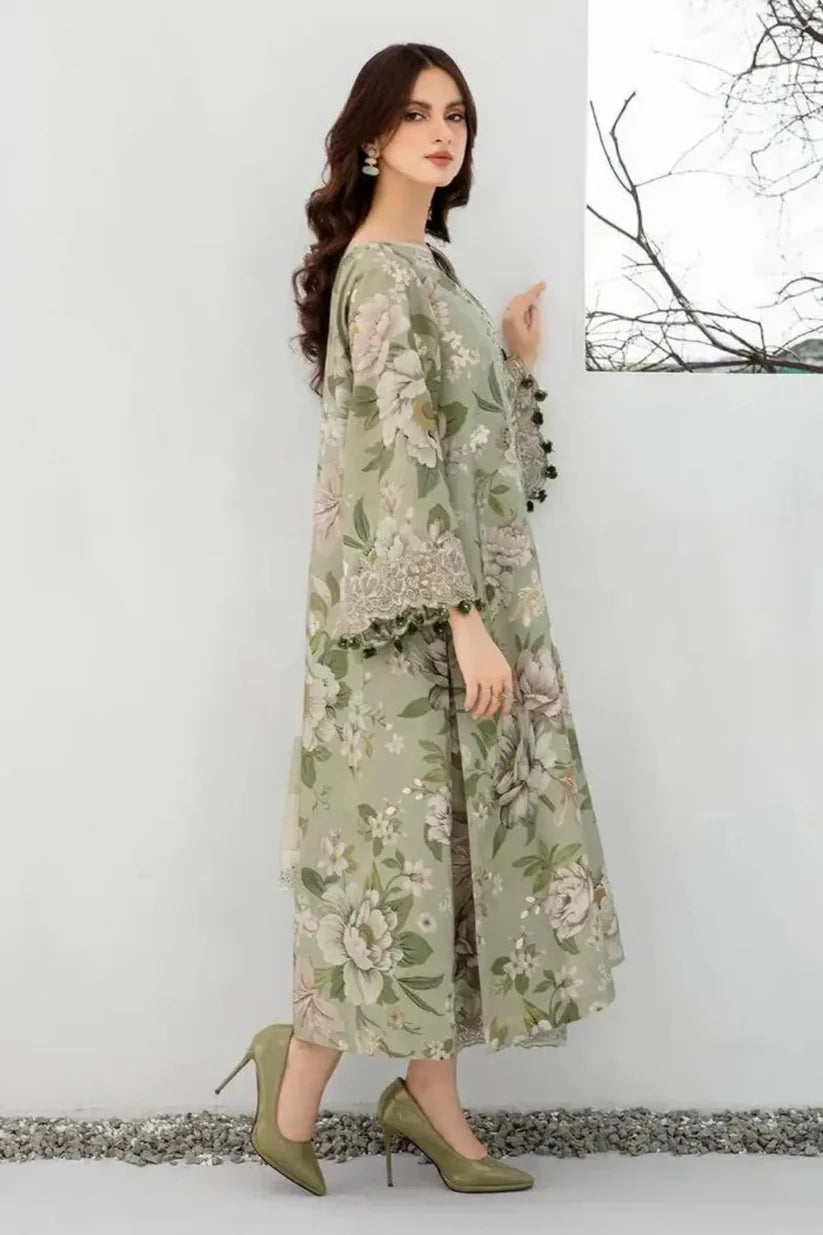 Baroque D-792 printed Khaddar three piece green