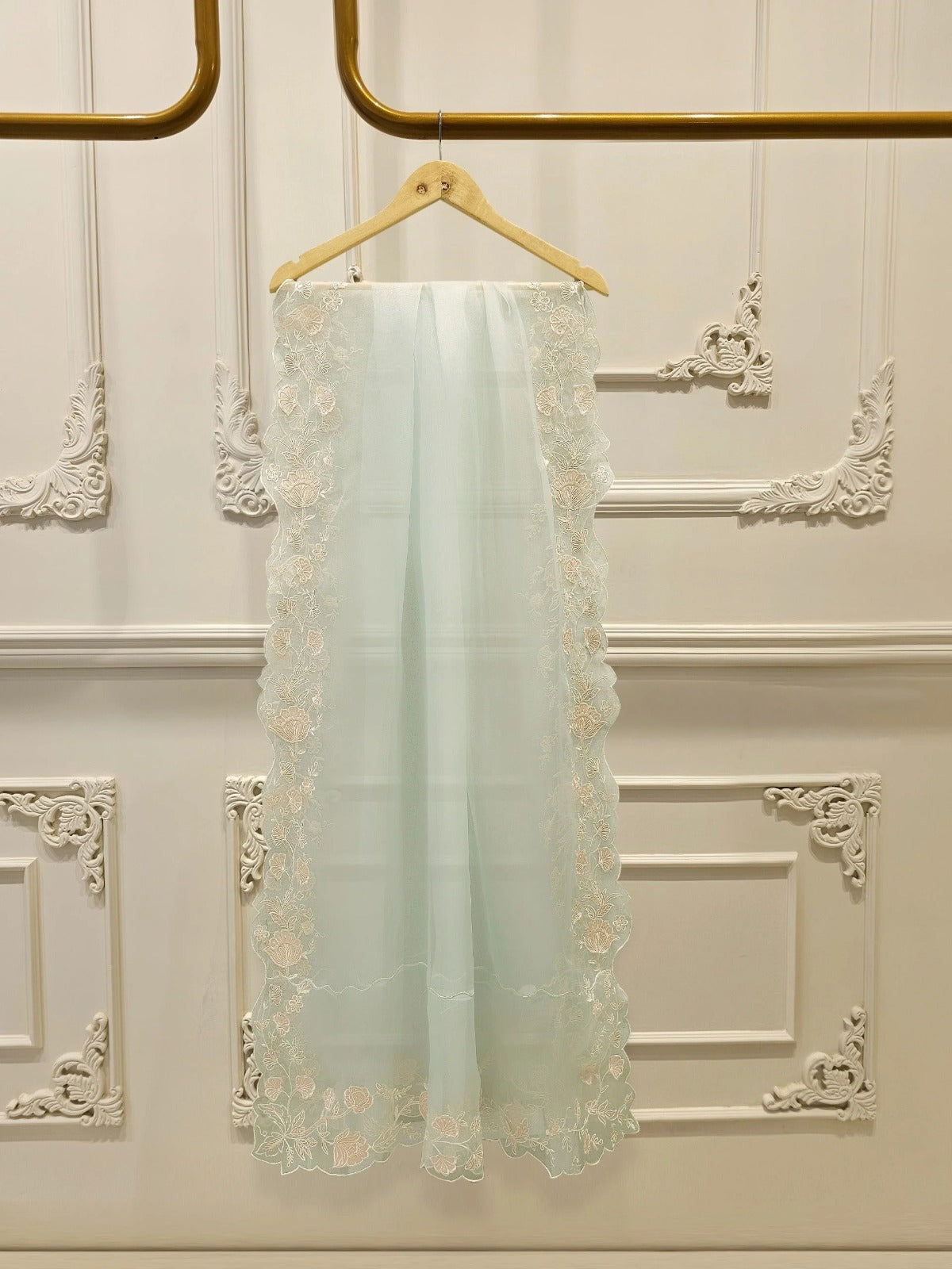 ✨ FOUR PIECE PURE ORGANZA EMBROIDERED SUIT – WITH DUPATTA & RAW SILK PANTS ✨