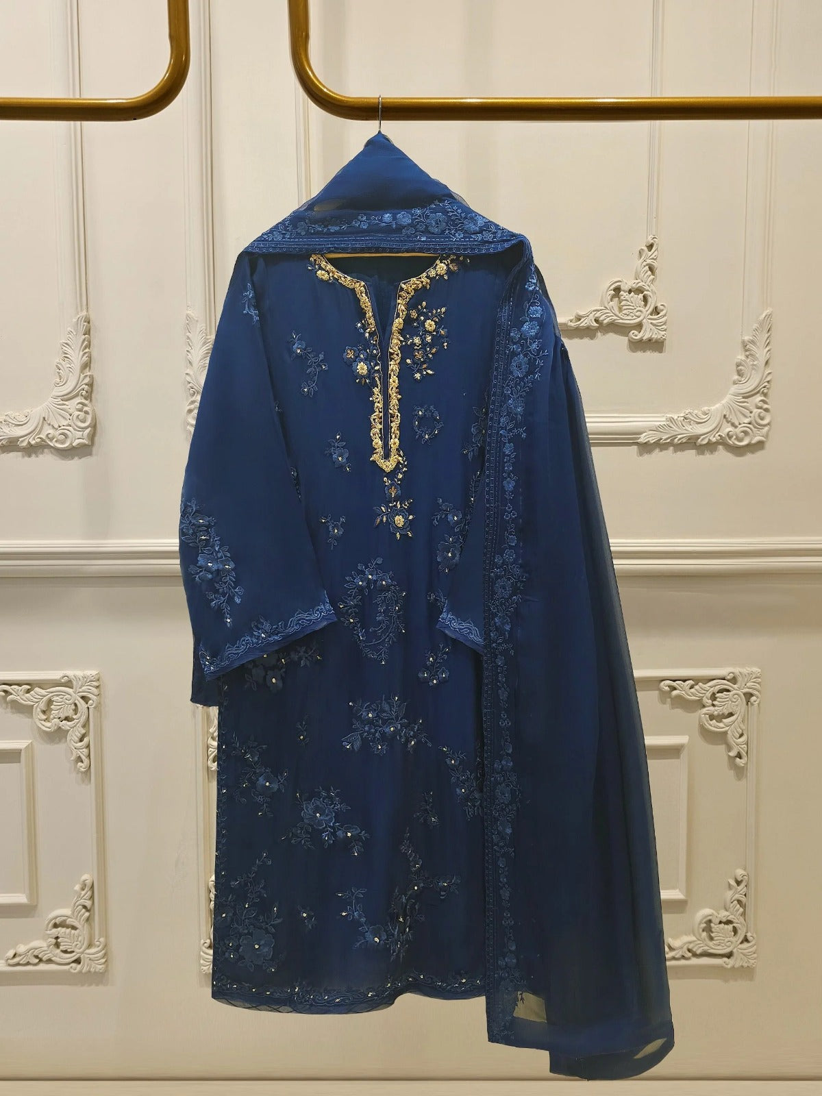 🌸 FOUR PIECE PURE CHIFFON EMBROIDERED SUIT 🌸