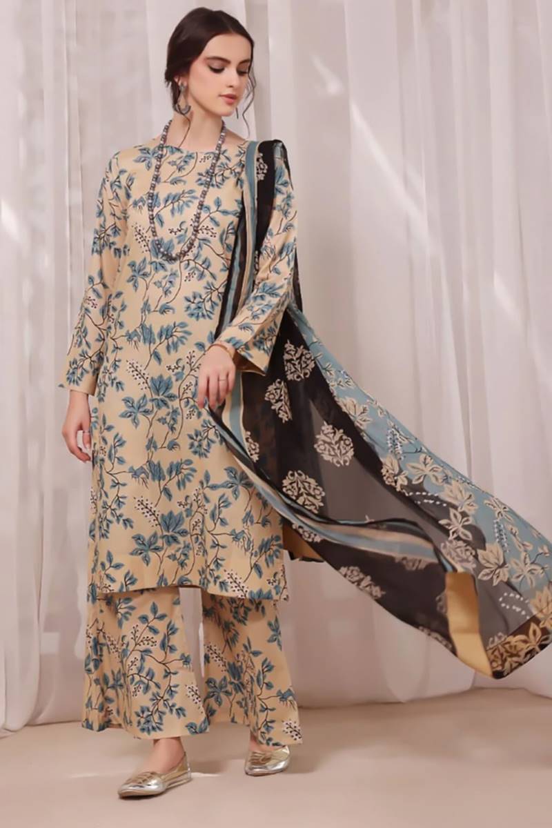 BC-004 fcc Printed  shamoz Silk Three Piece
