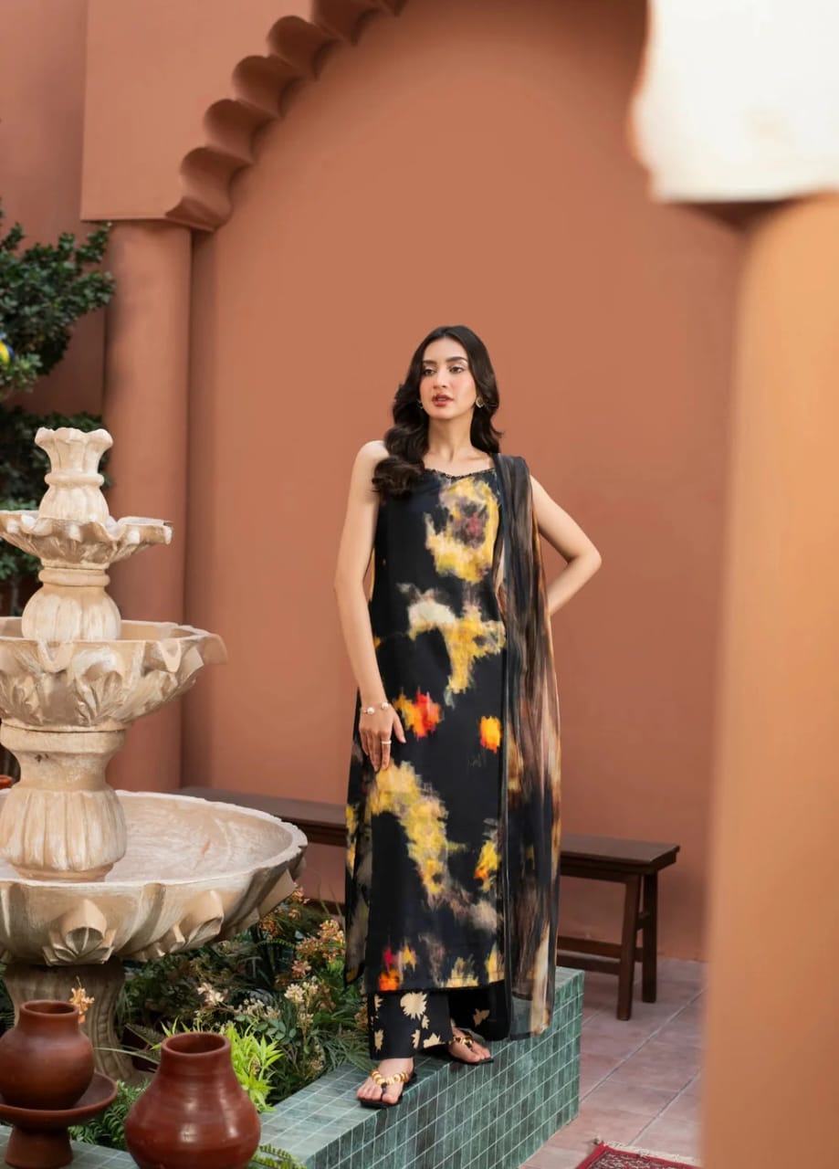 BC-005 fcc Printed  shamoz Silk Three Piece