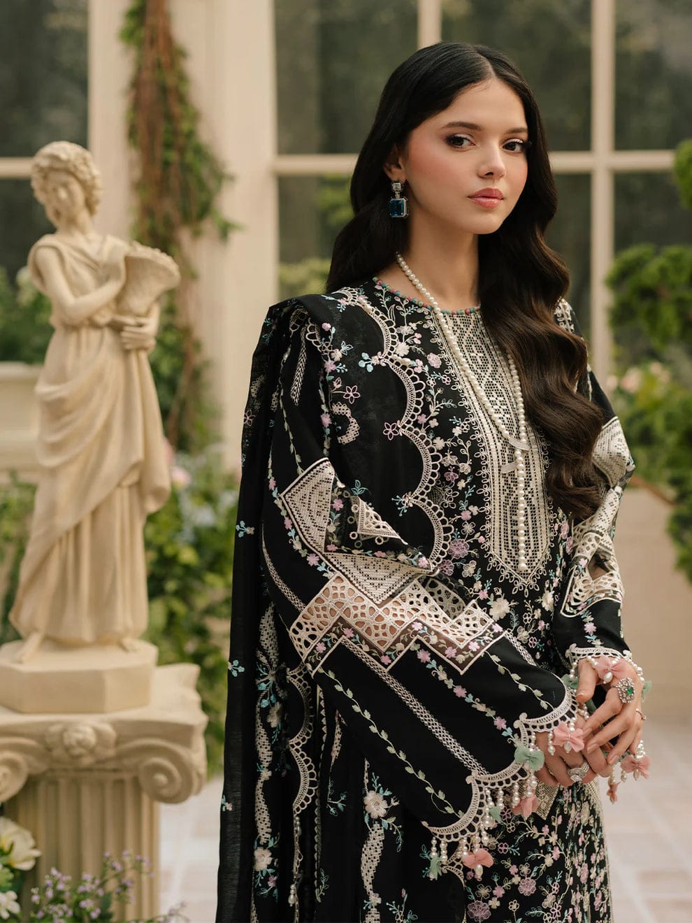 Eid Collection BIN ILYAS Embroidered lawn Three Piece BIL-06 BLACK