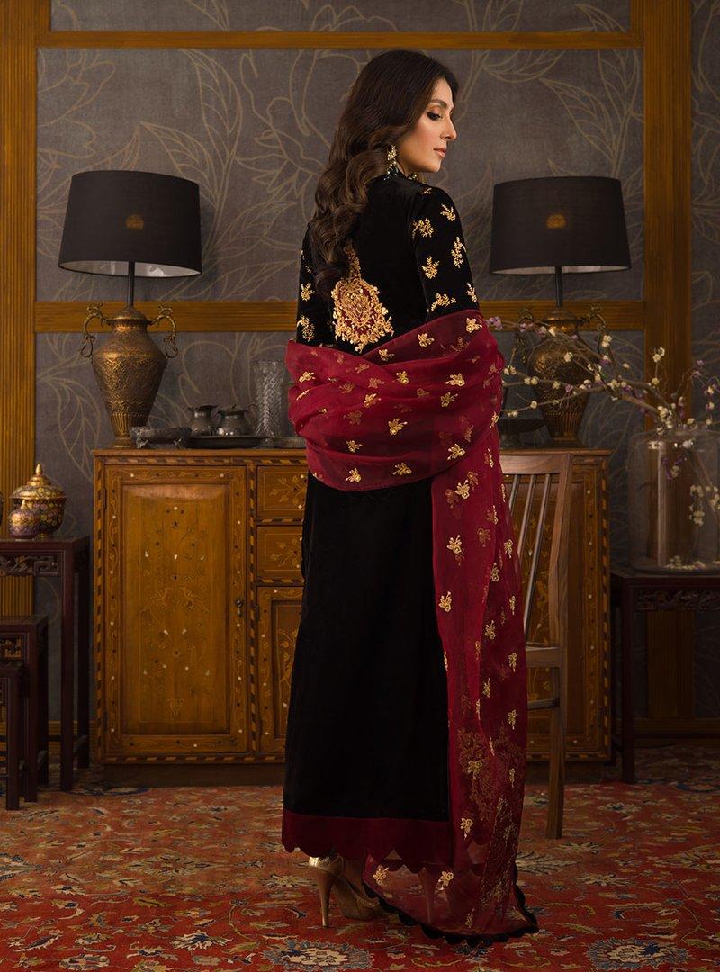 Azure D-107 Black Velvet Embroidered 3pc Wt