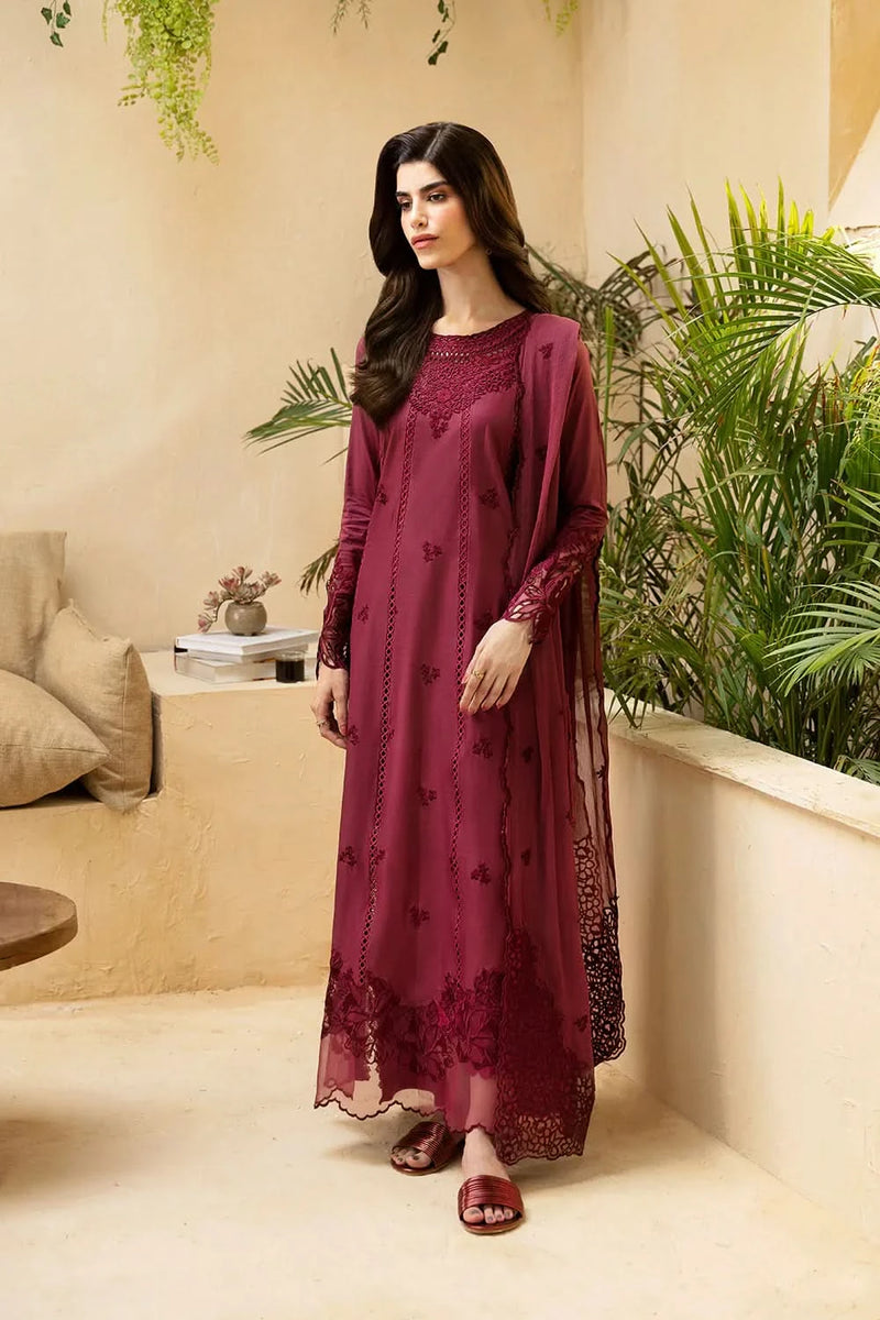 3 Piece Cotton Embroidered Dress - Majesty Wine